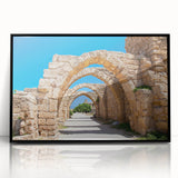 Large abstract wall art depicting the Jerusalem skyline in muted earth tones on a framed acrylic panel.