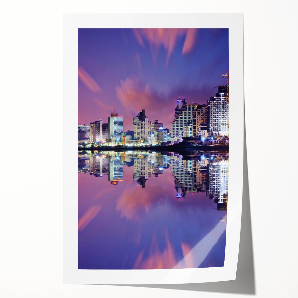 Extra large rolled print of Tel Aviv scenery with vibrant floral elements, ideal for art wall dining room.