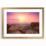 Extra large textured abstract art print depicting a Middle Eastern scenery in muted earth tones, framed in gold.