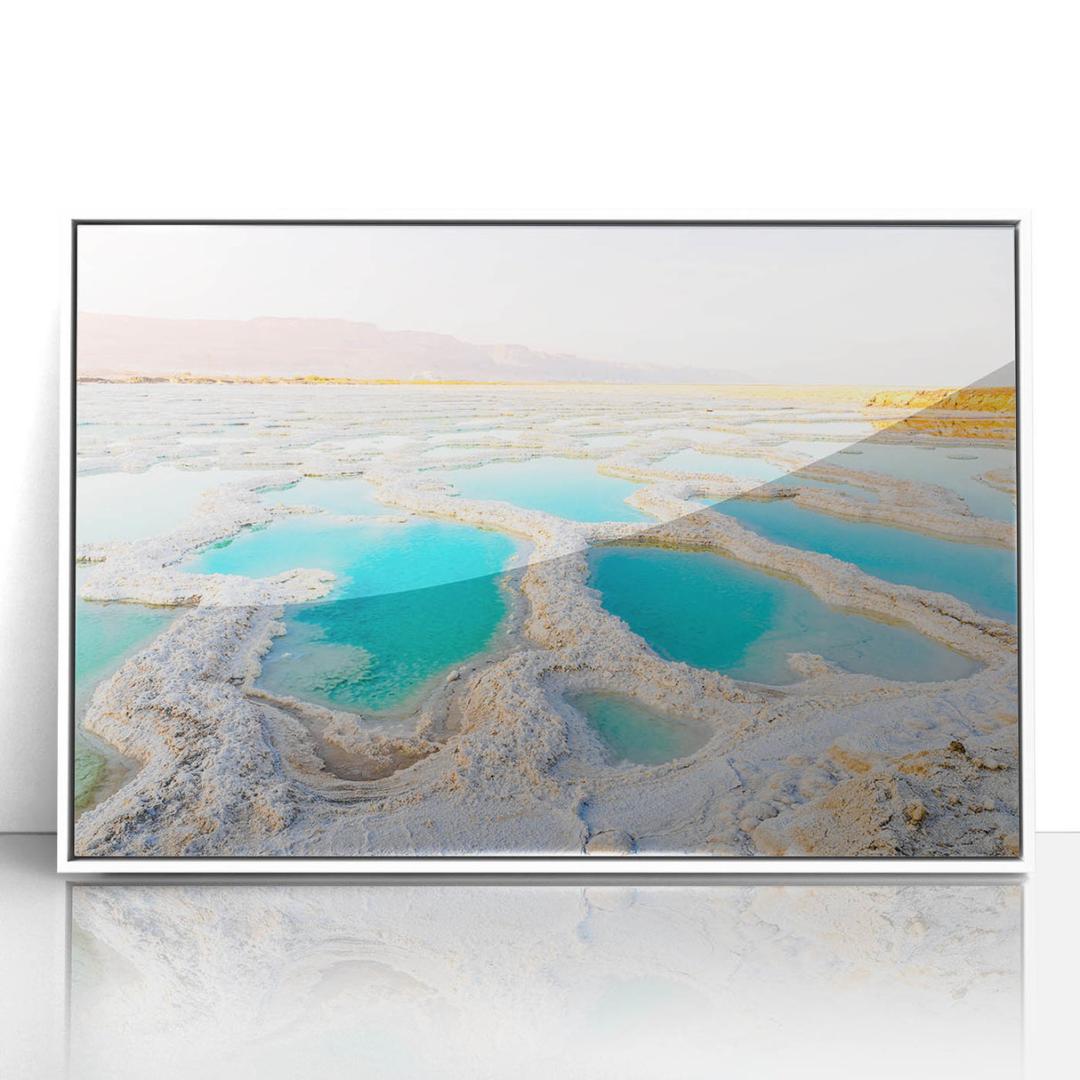 Art deco poster of Middle Eastern Jordan scenery in muted earth tones on framed acrylic, ideal for modern art wall decor.