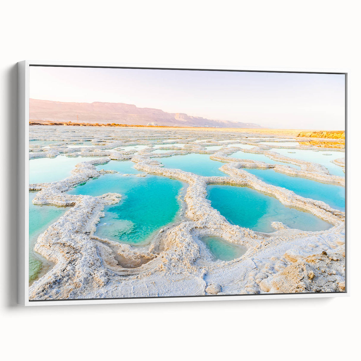 Vintage poster art of a Jordanian landscape on a framed canvas, featuring vibrant colors, ideal for living room decor.