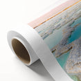 Art deco poster of a Middle Eastern Jordanian landscape in muted earth tones on rolled canvas, ideal for nursery wall art.