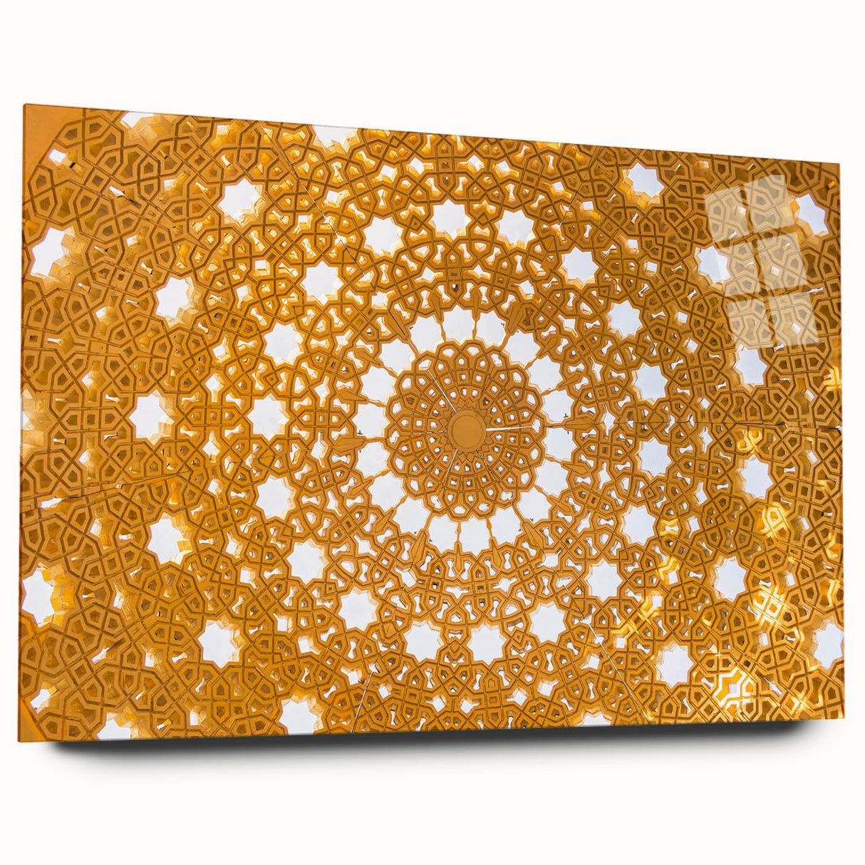 Large abstract wall art print of Middle-Eastern scenery in muted earth tones on acrylic glass.