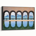 Black and white framed canvas of a vintage-style Qatar landscape, ideal for bedroom wall decor.