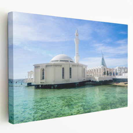 Stretched canvas depicting a serene Middle Eastern landscape in soft earth tones, suitable for kitchen wall art.