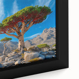 Extra large framed canvas featuring a textured Middle Eastern scenery in black with colorful accents.