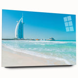 Acrylic print of the Burj Al Arab in muted blue and white, ideal for bedroom or dining room art.