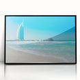Large abstract wall art depicting the Burj Al Arab in muted gray tones on a framed acrylic print.