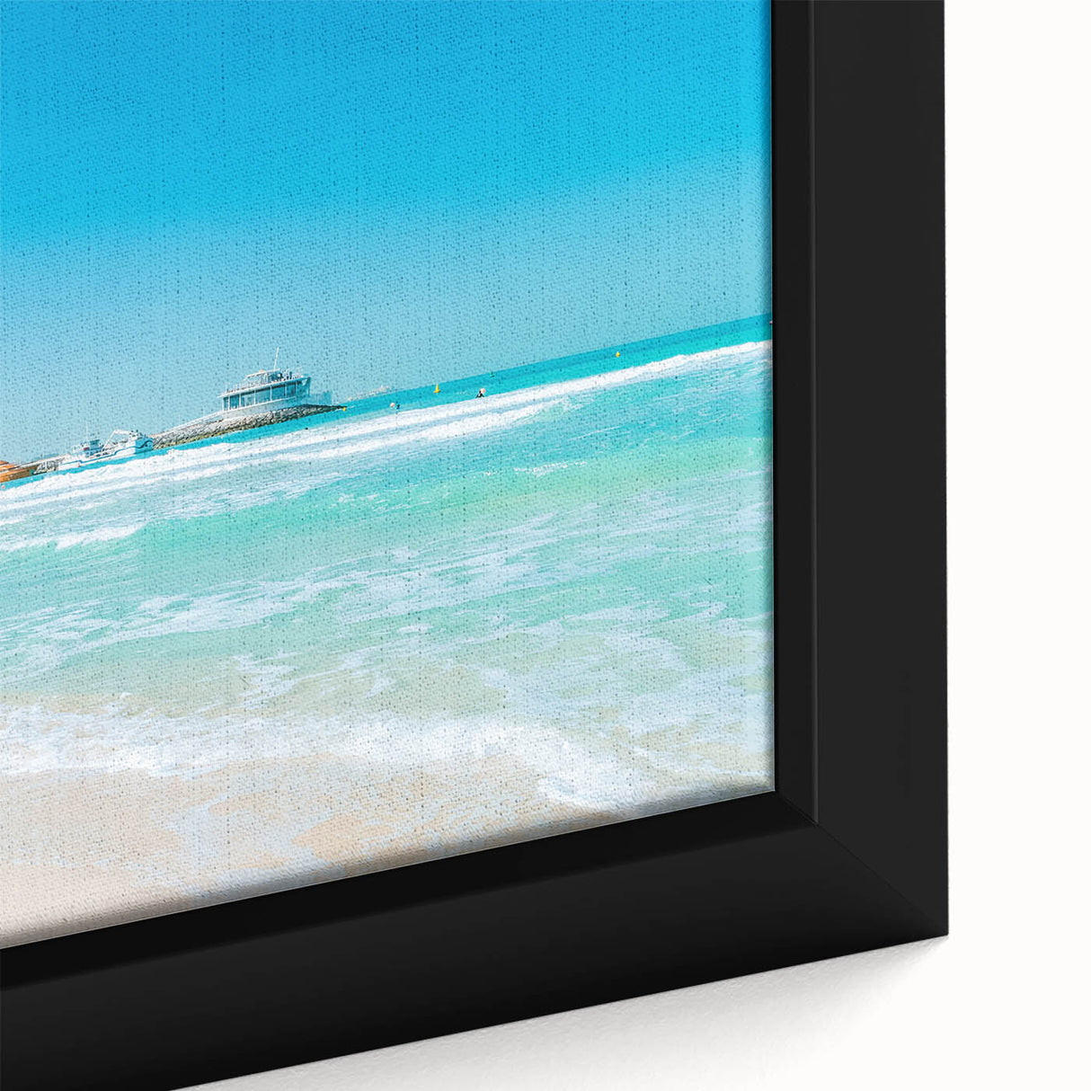 Extra large framed canvas of the Burj Al Arab in black with colorful, textured art, ideal for living room decor.