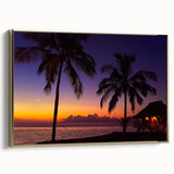 Framed canvas landscape art painting of Oceania, Fiji, with a vintage poster style in gold and black tones.