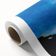 Art deco poster of serene Micronesian scenery in pastel shades, on rolled canvas, ideal for nursery wall art.