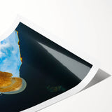 Extra large rolled print of a Micronesian oceanic scenery with vibrant blue and green hues.