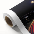 Art deco poster of Auckland skyline with muted blue and gray tones on rolled canvas, ideal for nursery wall art.