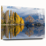 Large abstract wall art of Otago, New Zealand landscape in muted earth tones on acrylic glass.