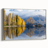 Landscape art painting of Otago, New Zealand with vibrant green and blue tones on a framed canvas.