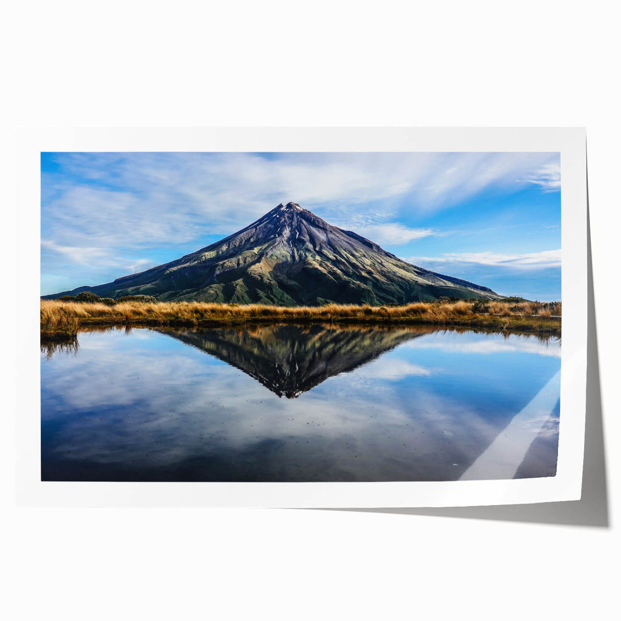 Extra large rolled print of Taranaki, New Zealand, featuring lush greenery and mountain vistas.