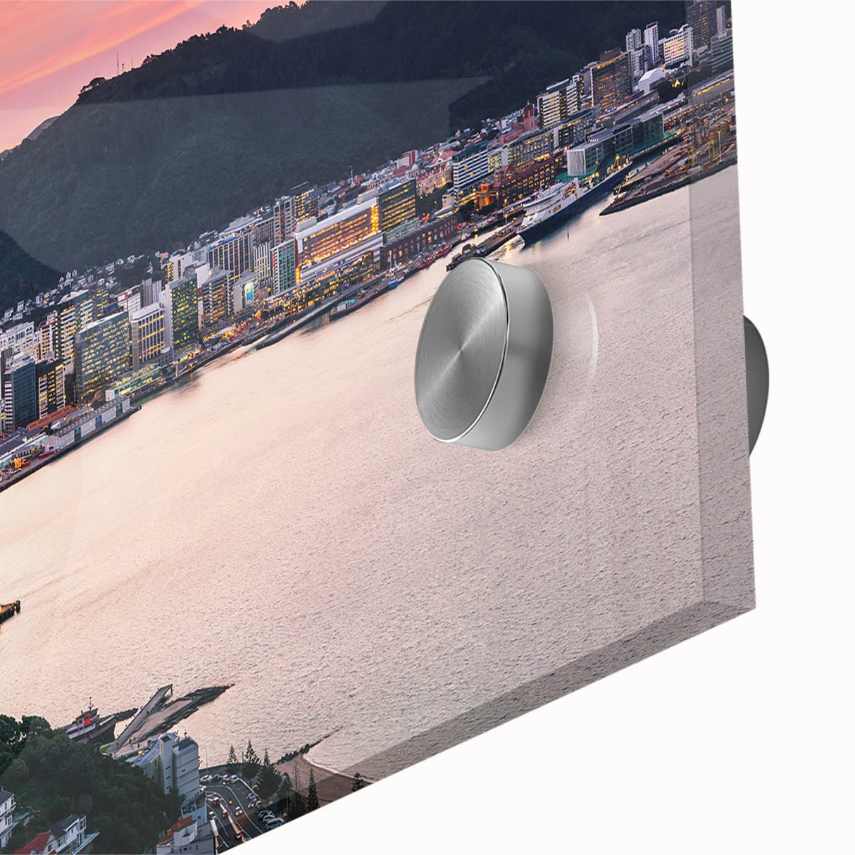 Large abstract wall art of Wellington, New Zealand in muted earth tones on acrylic glass, suited for dining room decor.