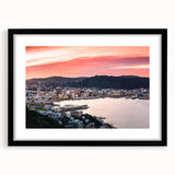 Extra large abstract art print of Wellington, featuring vibrant, colorful textures on a black framed canvas.