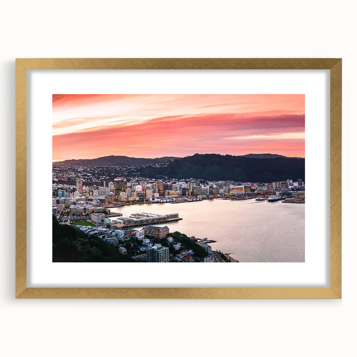 Abstract art print of Wellington, New Zealand in textured tones of blue and gray on a large canvas.