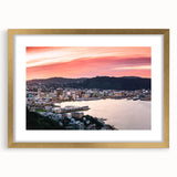 Abstract art print of Wellington, New Zealand in textured tones of blue and gray on a large canvas.