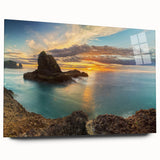 Large abstract wall art of New Zealand's West Coast in muted blue and green tones on acrylic glass.