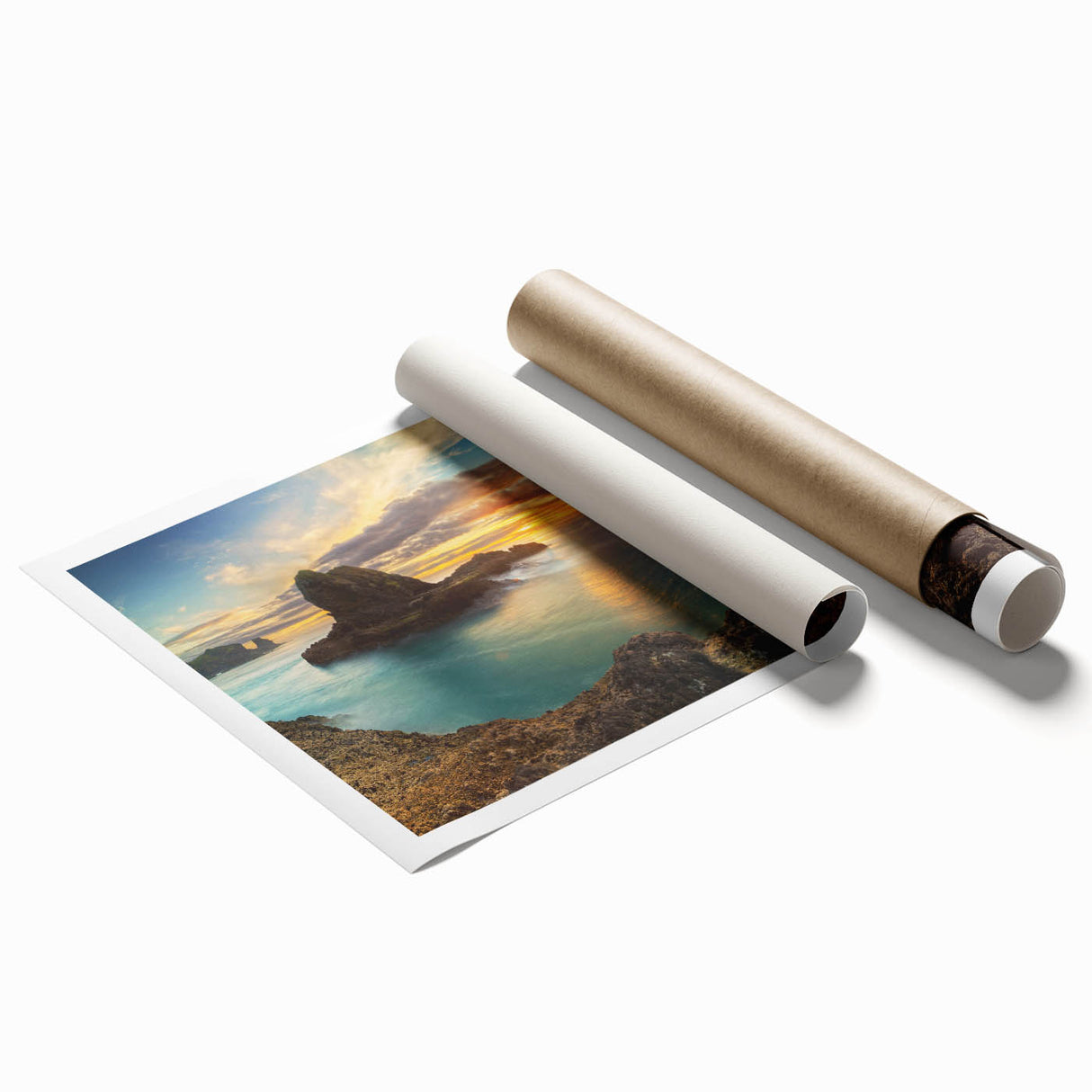 Extra large rolled print of New Zealand's West Coast featuring lush floral elements in vibrant green and blue tones.