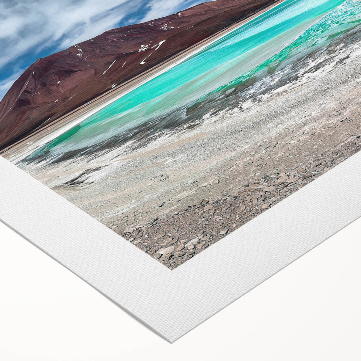 Art deco poster of a Bolivian landscape in muted earth tones on rolled canvas, suitable for dining room decor.