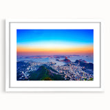 Abstract art print depicting a vibrant, colorful Brazilian landscape on a white-framed canvas.