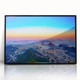 Large abstract wall art depicting a stylized Brazilian landscape in vibrant hues, framed in black acrylic.