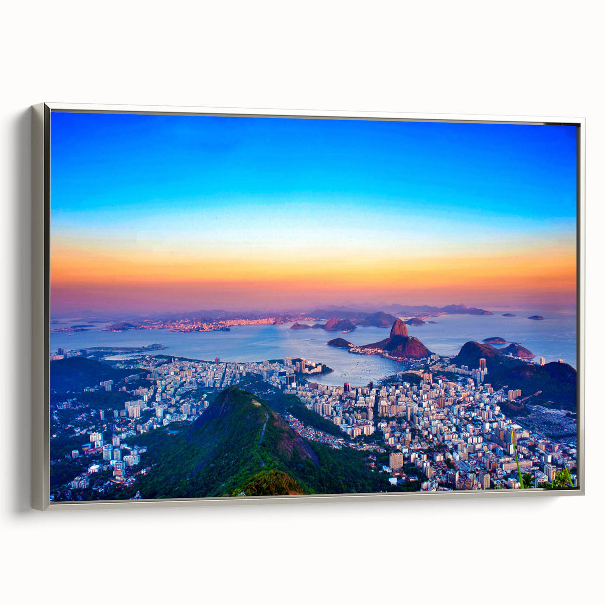 Landscape art painting of a Brazilian scene in vibrant colors on a framed canvas, ideal for living room decor.