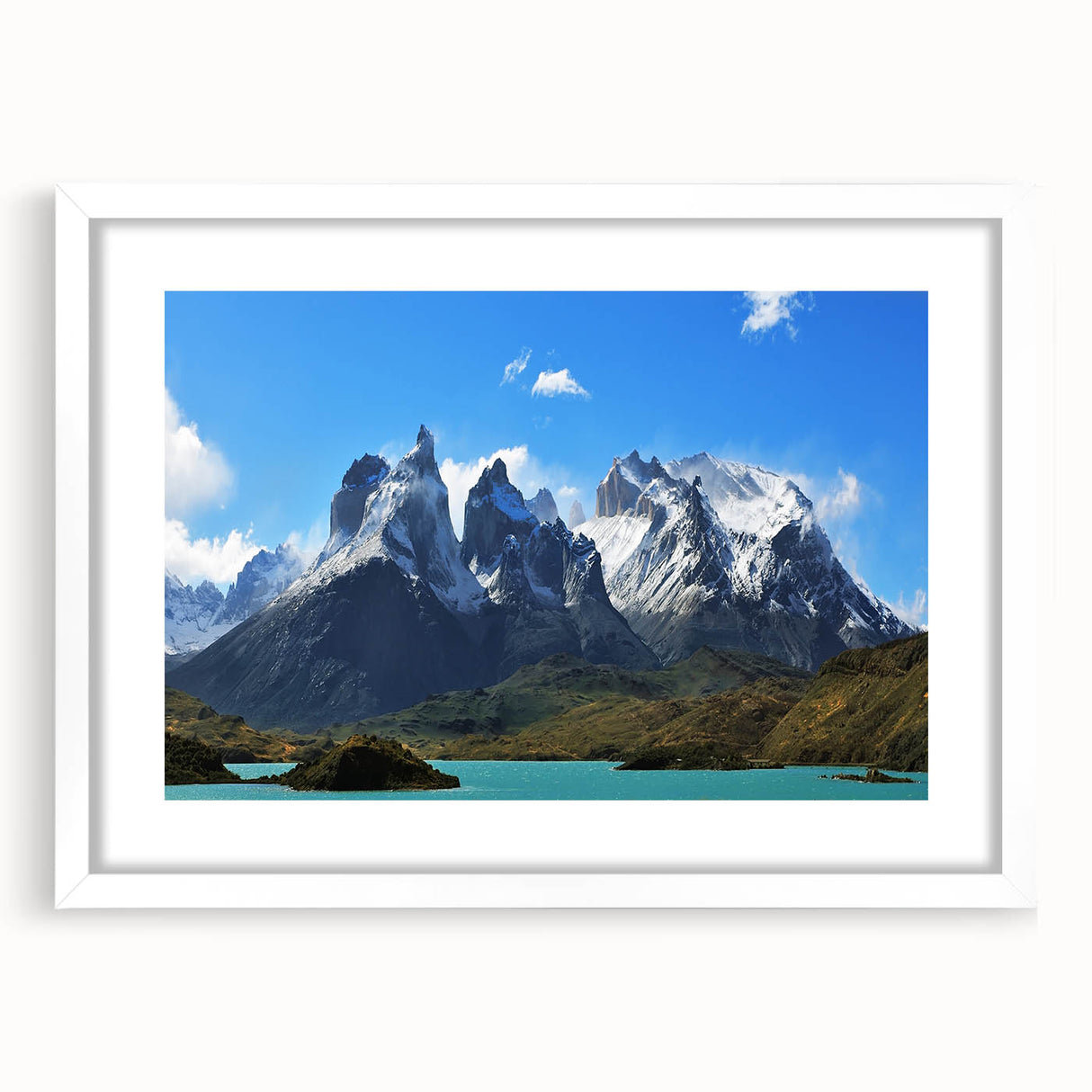 Abstract art print of a Chilean landscape in muted earth tones on a framed canvas, suitable for bedroom or dining room decor.