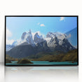 Large abstract wall art depicting a Chilean landscape in muted earth tones, framed in black acrylic.