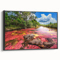 Black and white framed canvas of a vintage Colombian landscape, ideal for bedroom wall art.