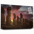 Acrylic print of Easter Island scenery in muted earth tones, suitable for bedroom or dining room decor.