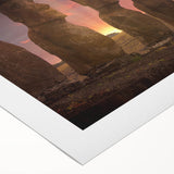 Art deco poster of Easter Island scenery on rolled canvas, featuring muted earth tones, suitable for dining room wall art.