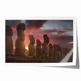 Rolled print of Easter Island scenery in muted earth tones, ideal for art wall dining room decor.
