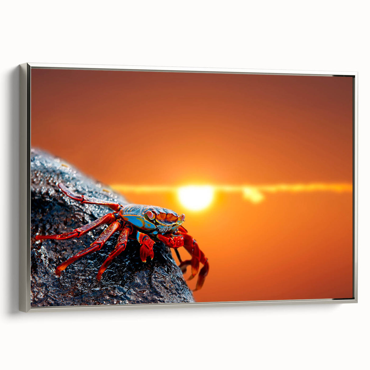 Landscape art painting of Galápagos on framed canvas.