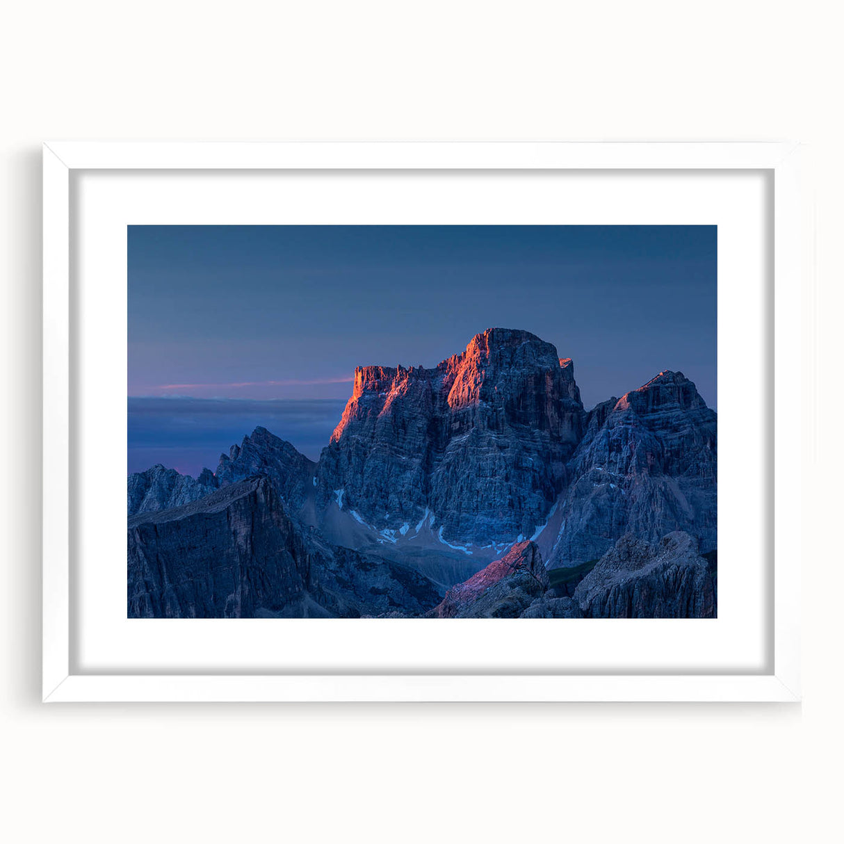 Abstract art print of a South American landscape in muted earth tones on a white framed canvas, ideal for dining room decor.