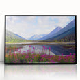 Large abstract wall art depicting an Alaskan scenery in muted earth tones on a framed acrylic.