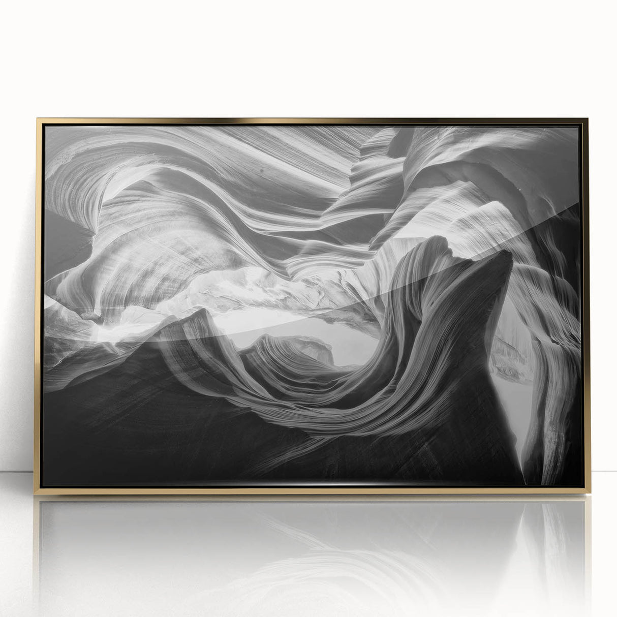 Framed acrylic print of Antelope Canyon in Arizona, featuring earthy red and orange tones, ideal for modern art wall decor.