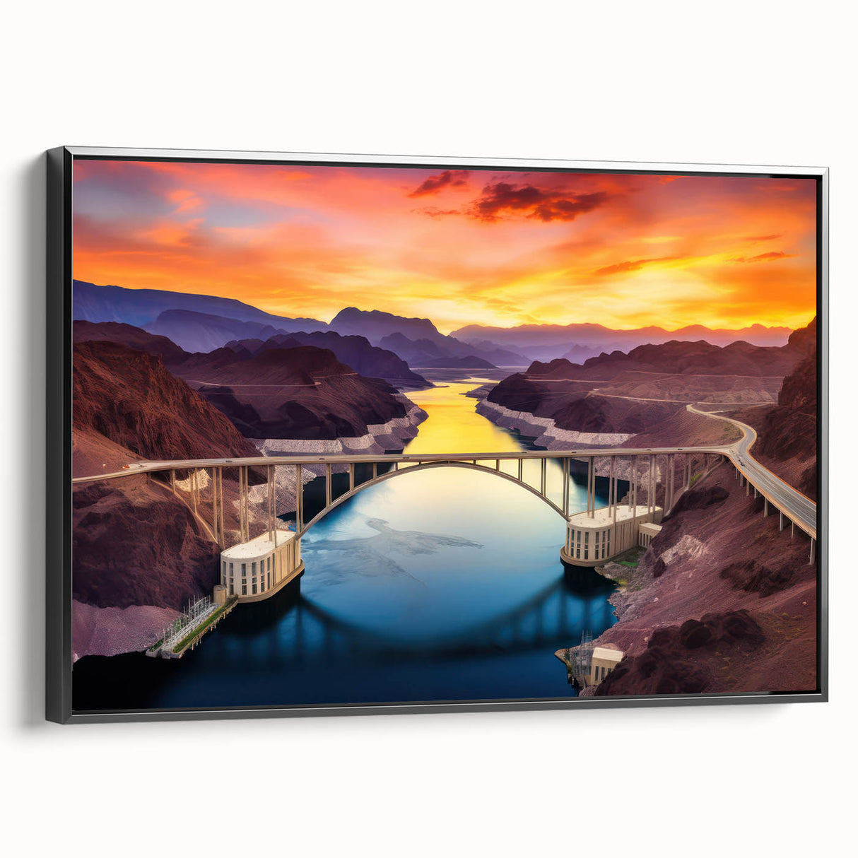 Black and white landscape art painting of Glen Canyon on framed canvas, suitable for bedroom wall decor.