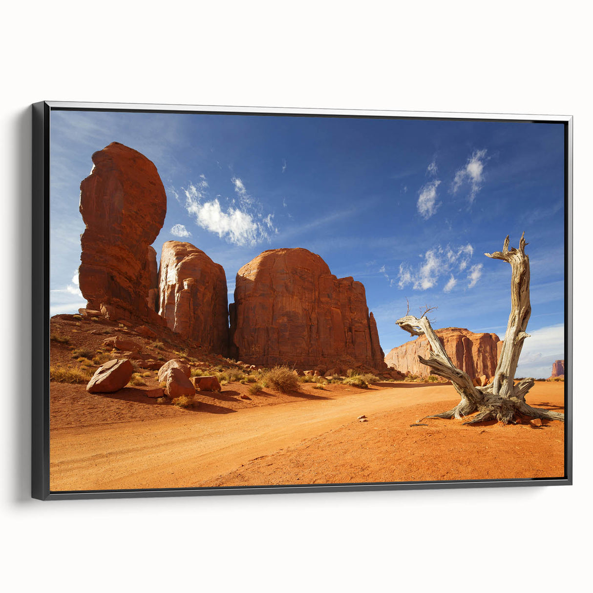 Black and white framed canvas of Monument Valley, ideal for bedroom wall art.