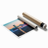 Extra large rolled print of Arkansas scenery with floral elements in soft pastel shades.