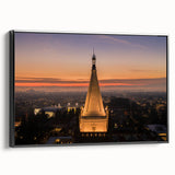 Black and white framed canvas of Berkeley landscape in vintage poster style, suitable for bedroom decor.