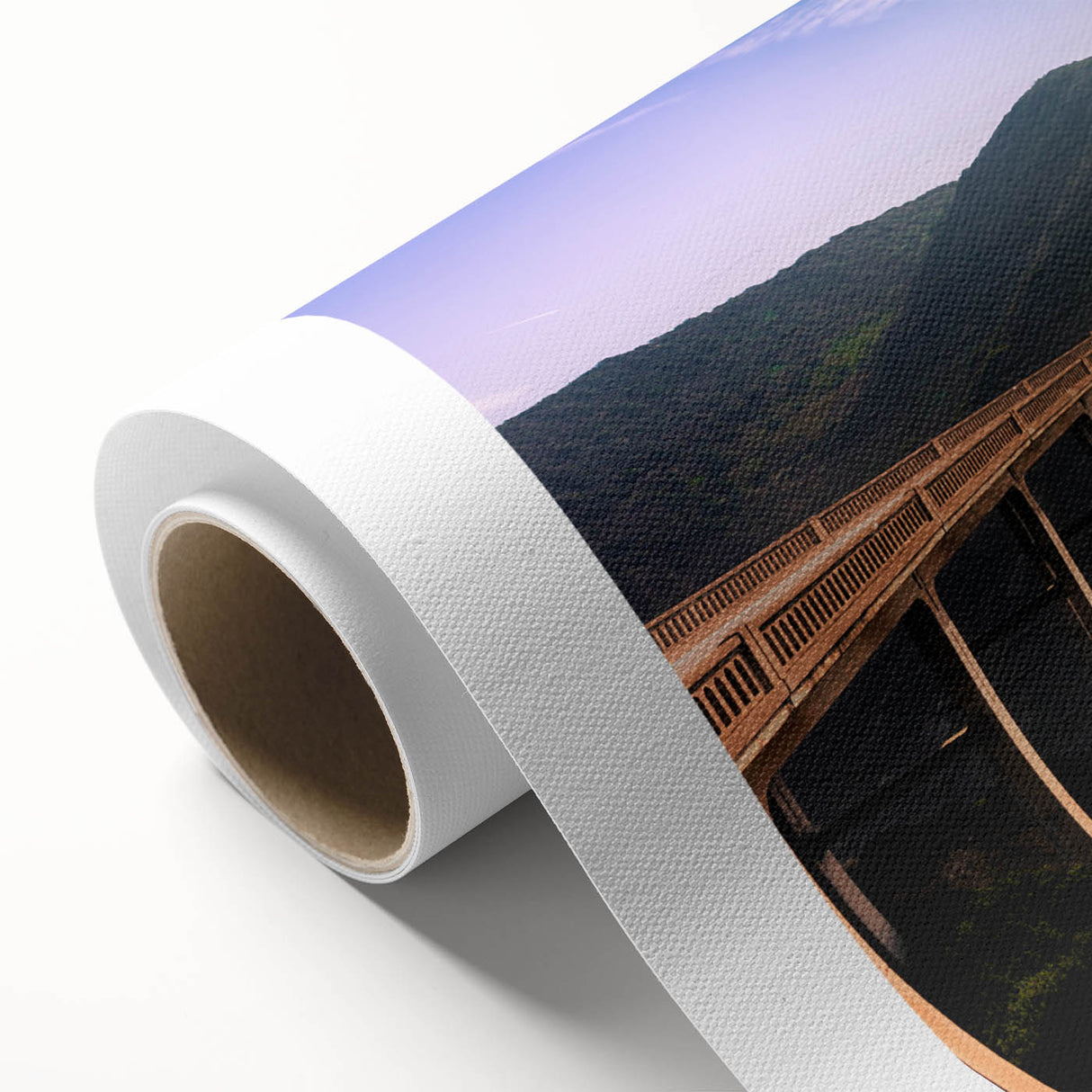 Art deco poster of California's Big Sur coastline in muted blue and green tones on rolled canvas, ideal for nursery wall art.