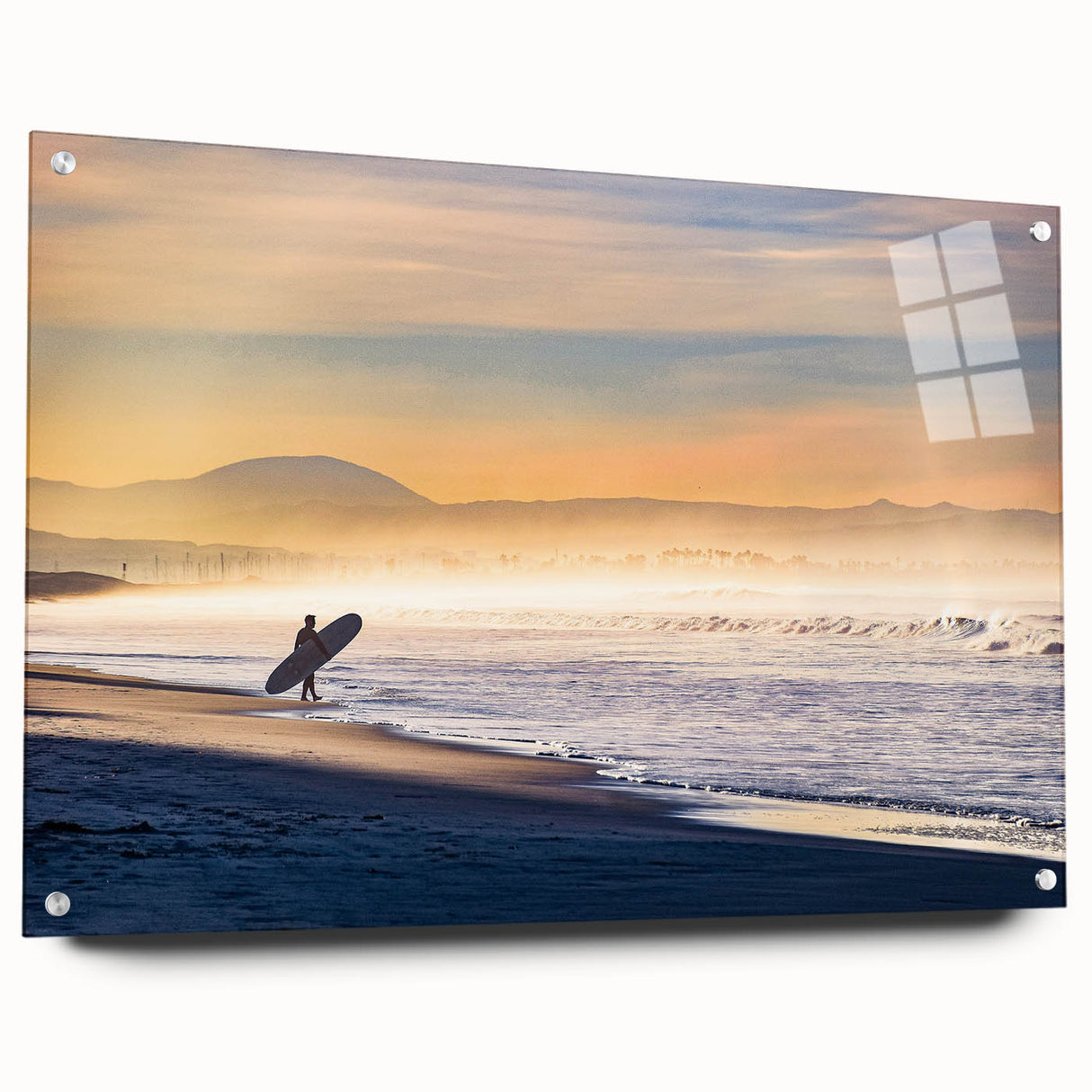 Acrylic print of a large abstract depiction of Coronado, California, in muted oceanic blues and greens.