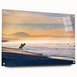Acrylic print of a large abstract depiction of Coronado, California, in muted oceanic blues and greens.
