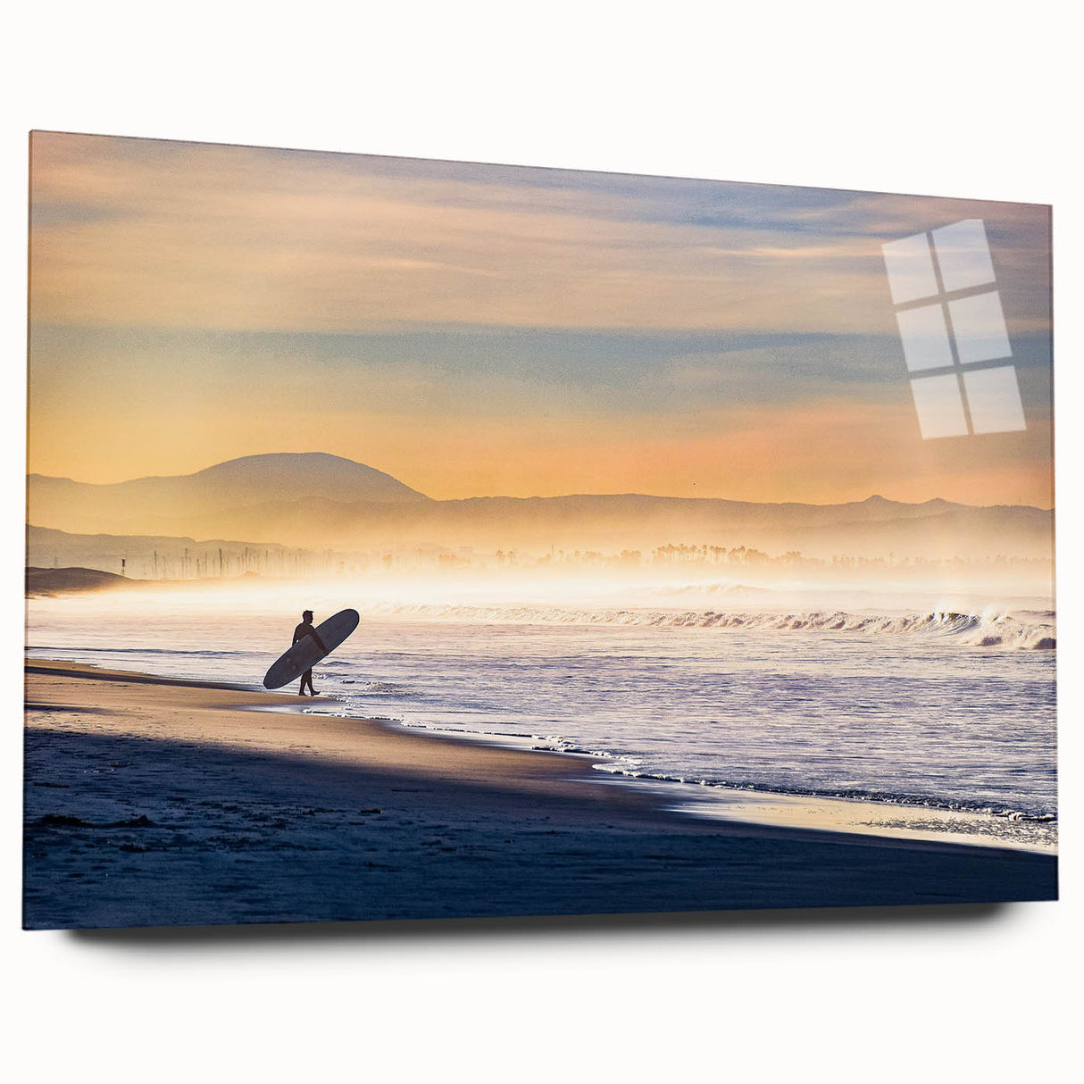 Acrylic glass print of a large abstract depiction of Coronado, California in muted blue and gray tones.