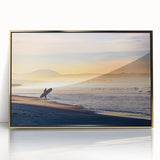 Large art print of Coronado, California scenery in a mid-century modernist style, framed in gold acrylic.