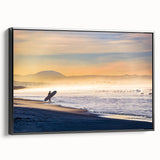 Black and white vintage poster art of the Coronado, California landscape on framed canvas, ideal for bedroom wall decor.